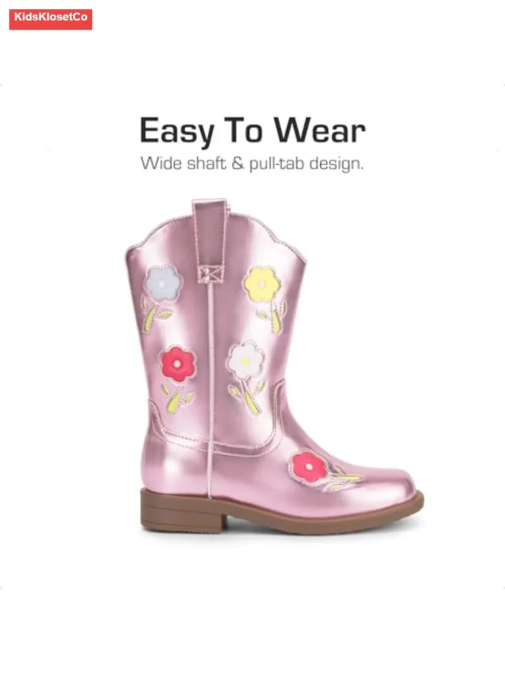 Girls Cowboy Cowgirl Boots - Floral Embroidered Square Toe Mid Calf with Dual